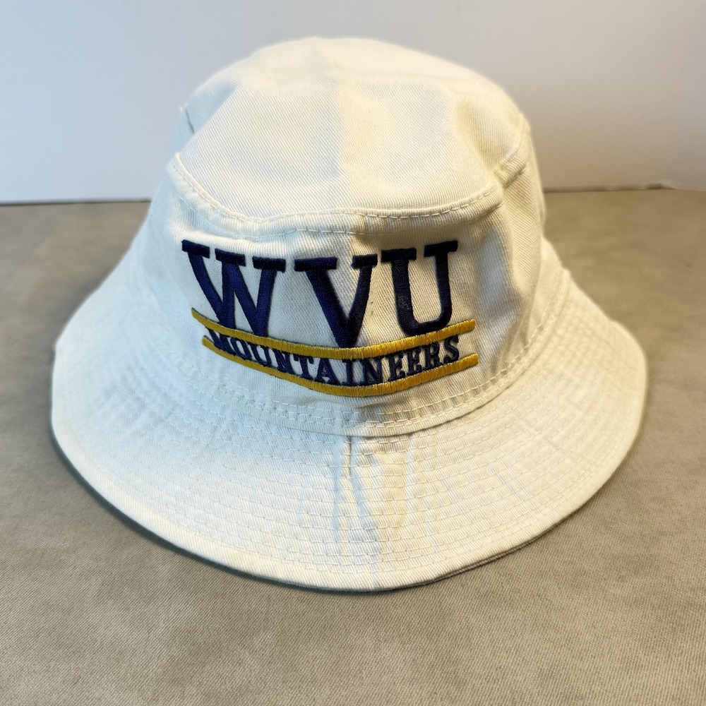 Rare WVU Mountaineers‎ Hat Cap Mens Large White NCAA Bucket University Square